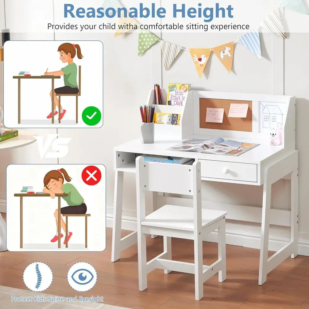 Wooden Kids Study Desk and Chair Set with Hutch