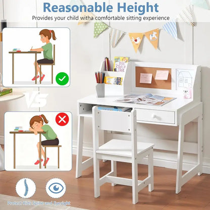 Wooden Kids Study Desk and Chair Set with Hutch