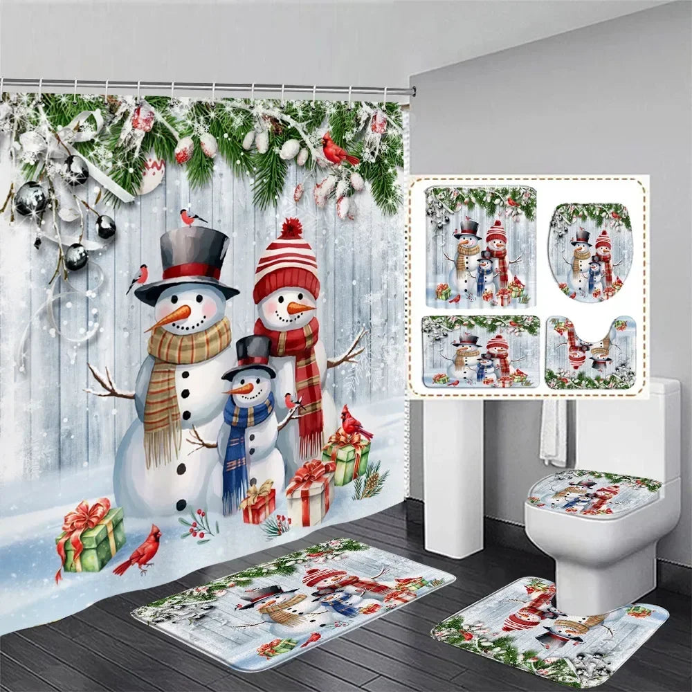 Christmas Shower Curtain & Bath Mat Set