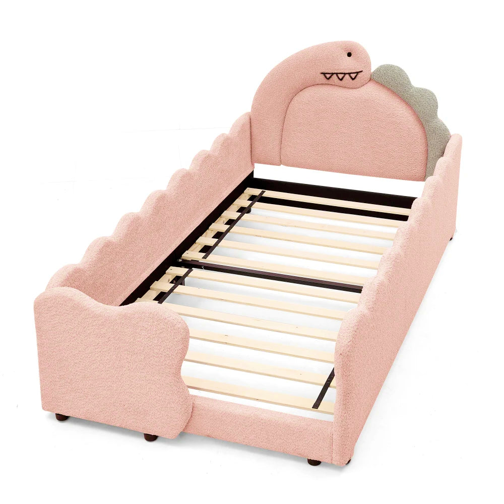 Twin Size Cute Dinosaur-Shaped Kids Bed with Safety Guardrails