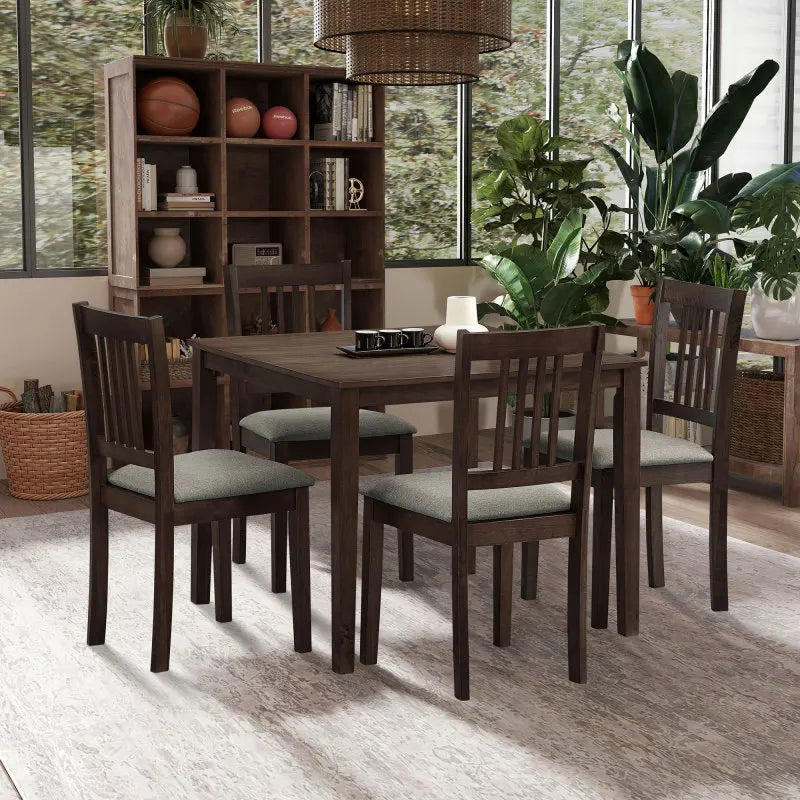 5-Piece Wood Dining Set with Cushioned Chairs
