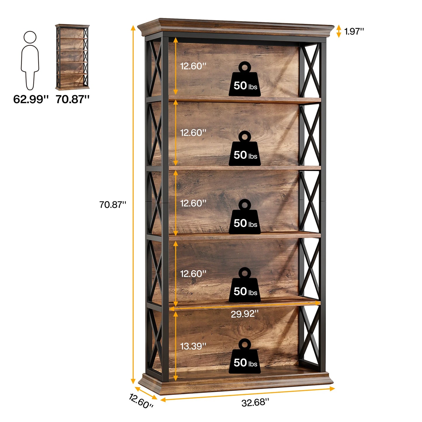 6-Tier 5 Shelf Display Storage Bookshelf