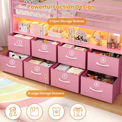 House Shaped Metal Twin Bed with Bookcase & Storage Drawers