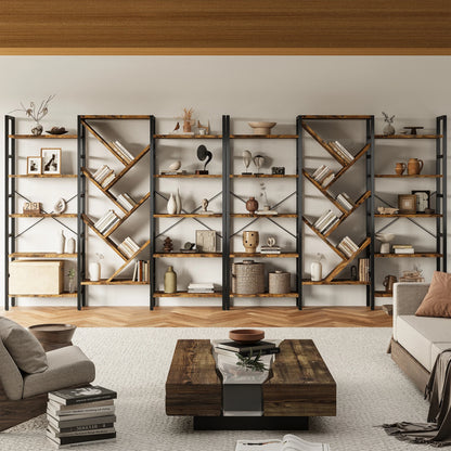 Large Wooden Bookcase with 17 Open Display Shelves