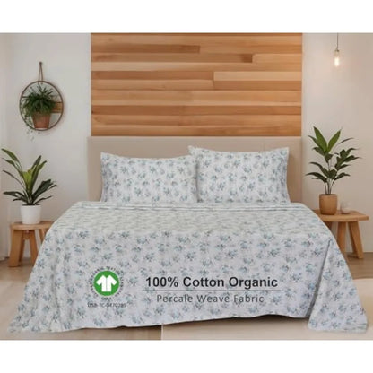 Blue Rose - Crisp Cooling 100% Organic Cotton Percale Bed Sheet Set