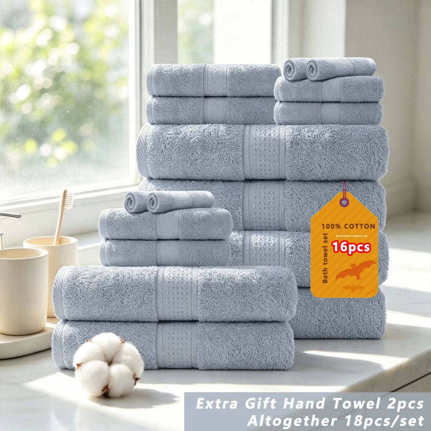 20/16/10pcs Cotton Soft Bath Towel Set for Bathroom