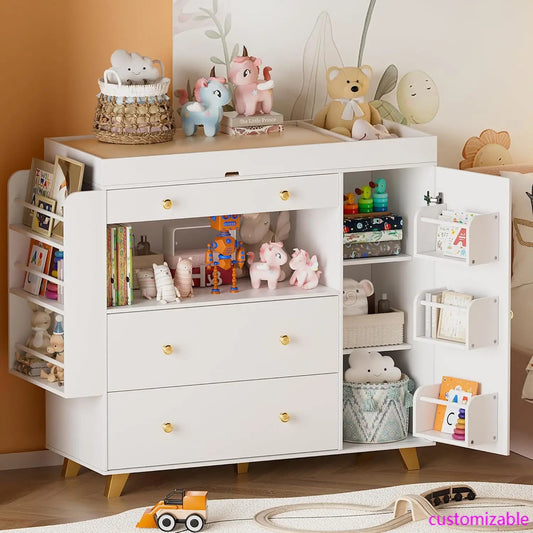 Nursery Dresser with Baby Changing Table with 3 Drawers & Shelves