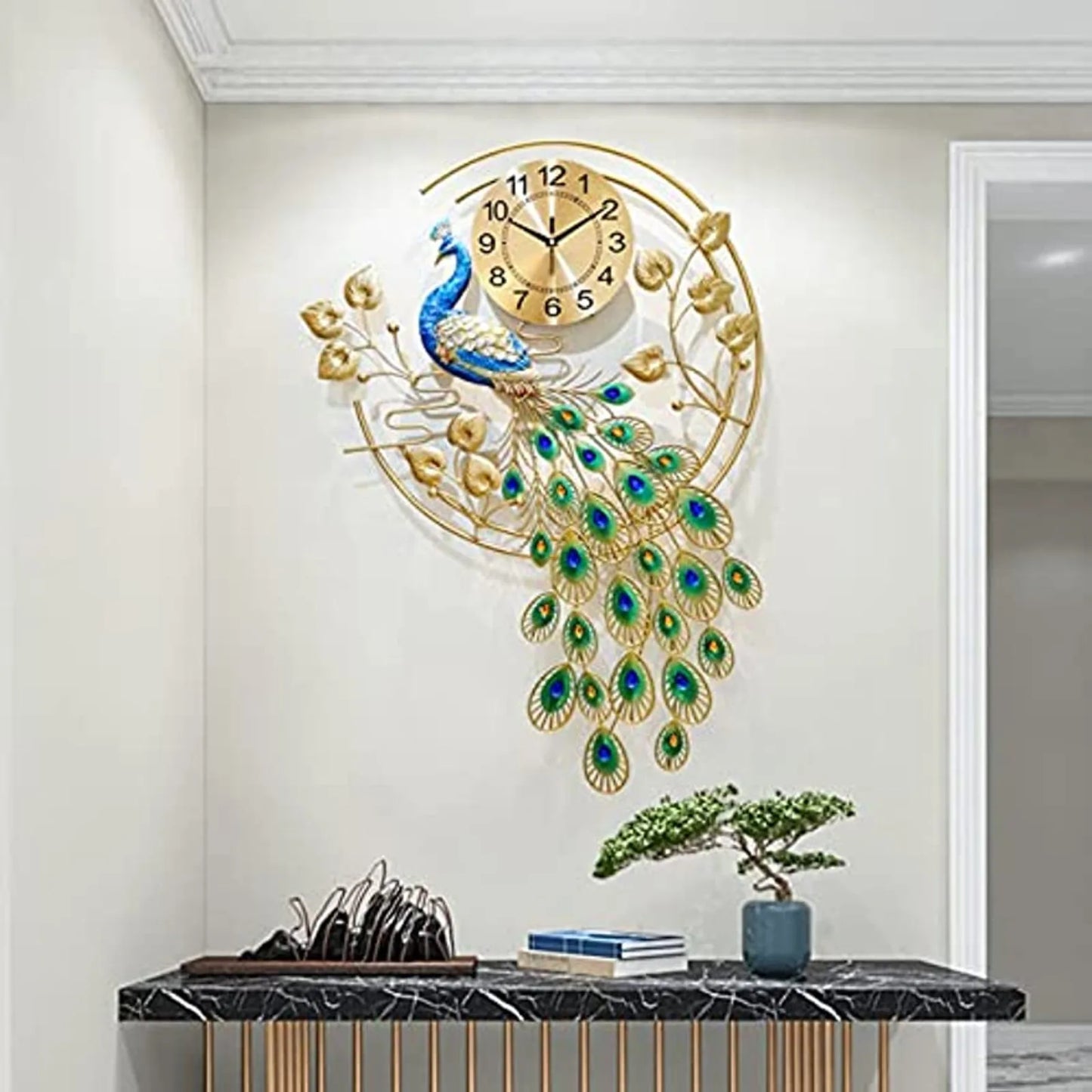 Metal Peacock Shaped, Silent Wall Clock