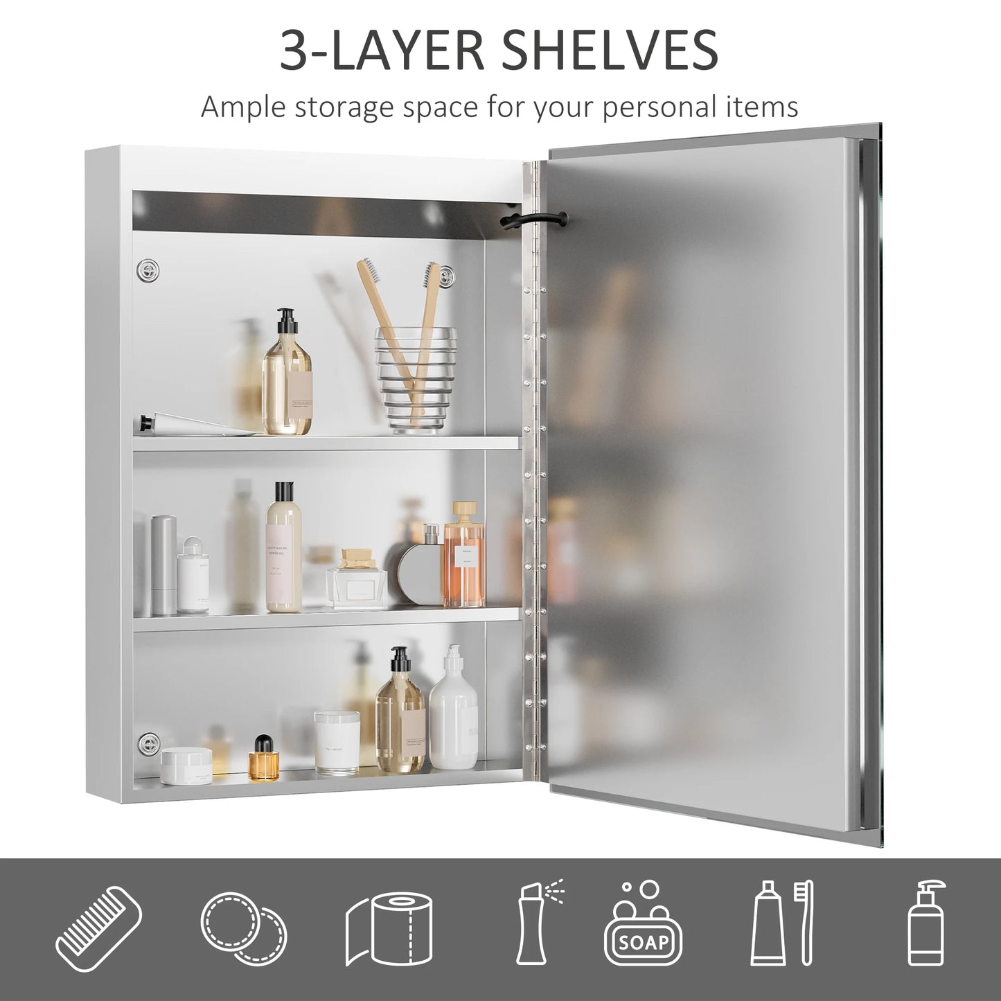 Led Lighted Medicine Cabinet with 3 Storage Shelves