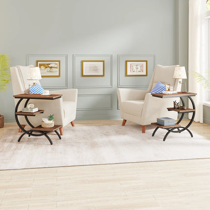 3-Tier, C-Shaped End Table with Storage Shelves