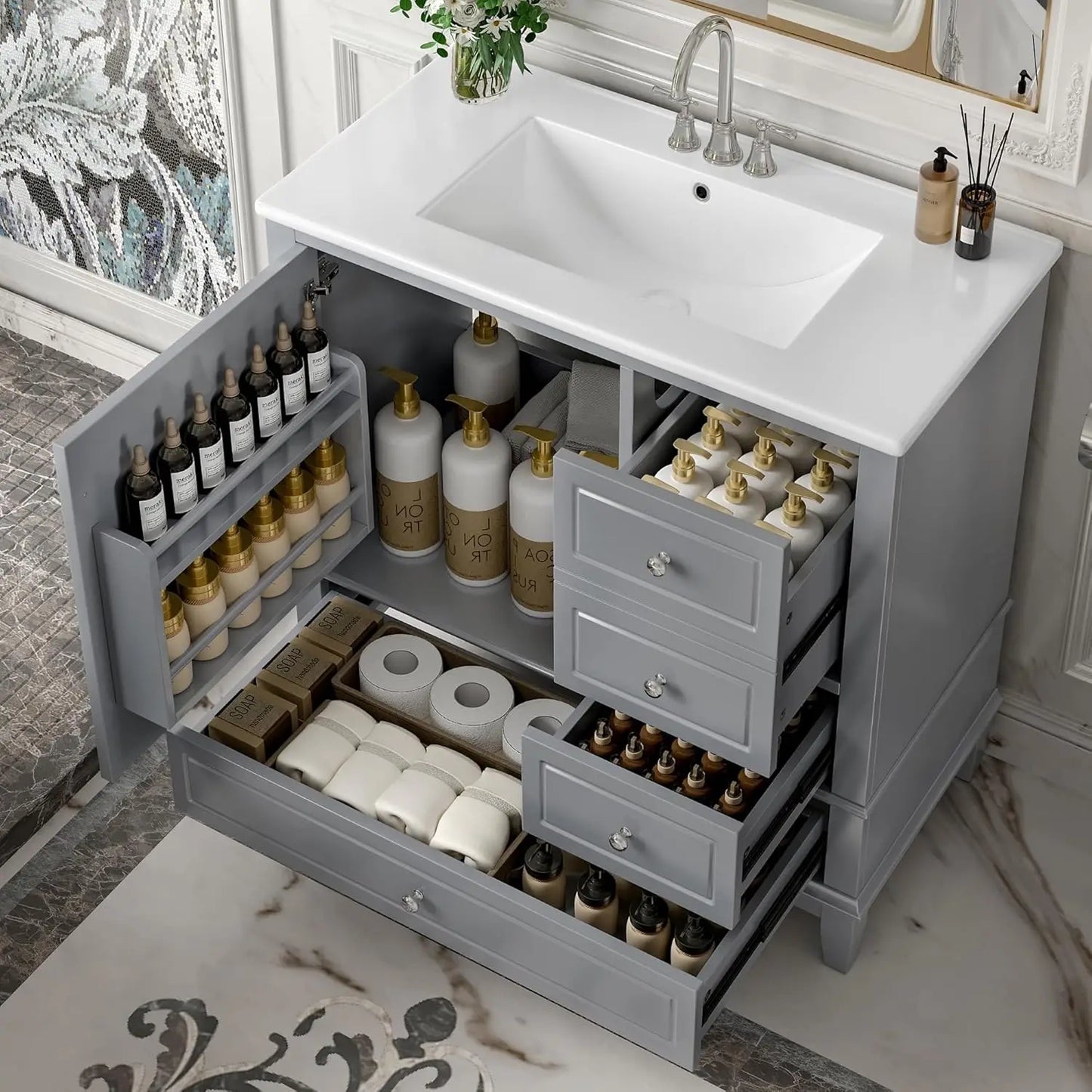 36" Free Standing Bathroom Vanity with Sink & Storage Drawers