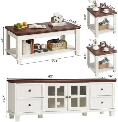 4-Piece Farmhouse TV Stand and Coffee Table Set