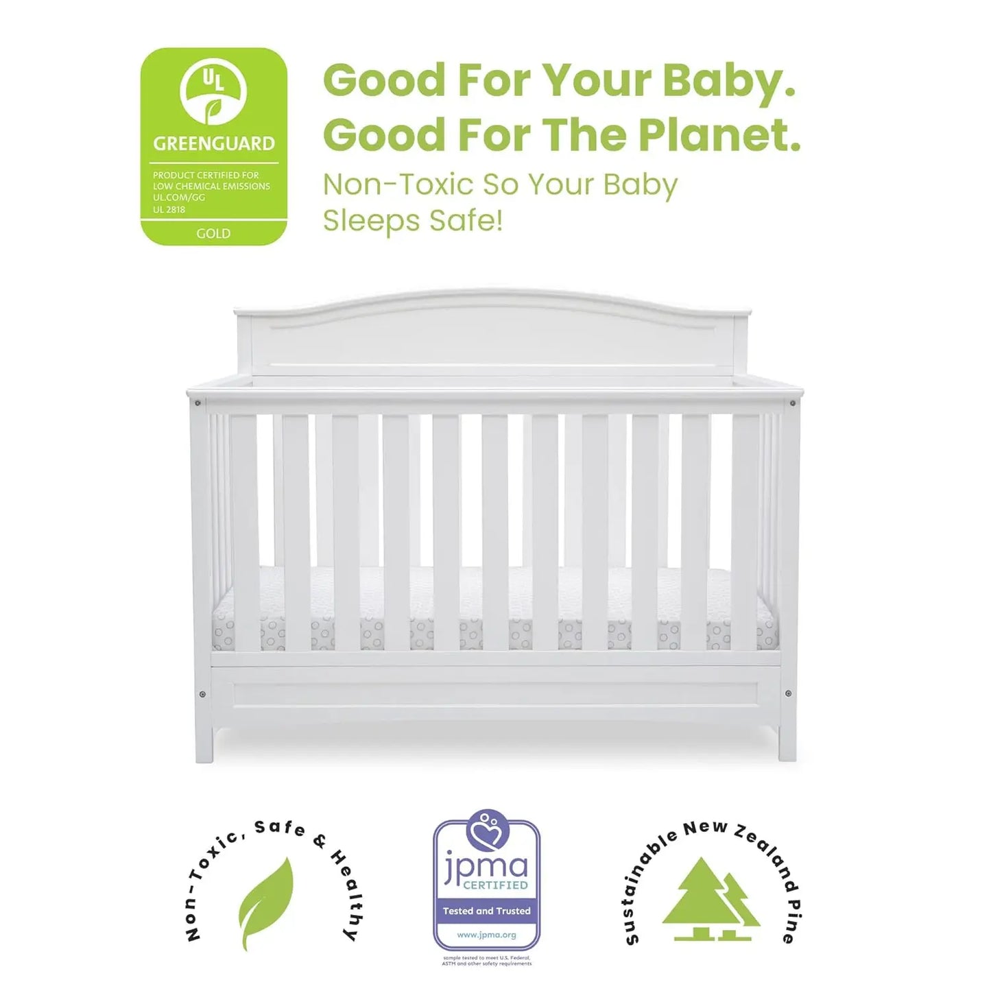 4-in-1 Convertible Baby Crib with Greenguard Gold Certification