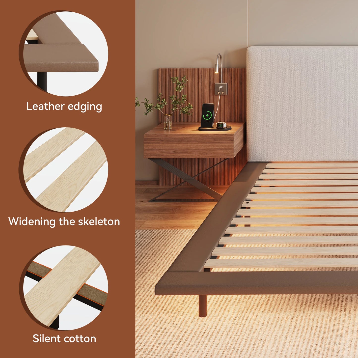 Luxury King Size Bed with Integrated Nightstands & Reading Lamps