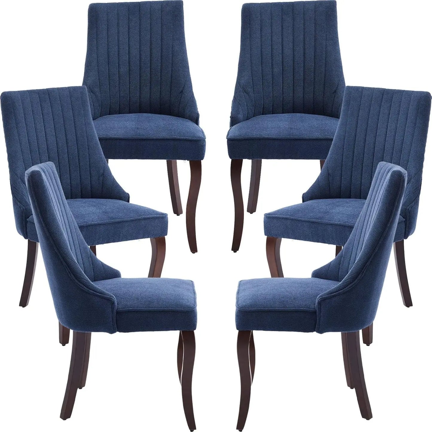 Set of 6 Velvet Upholstered Dining Chairs with Wood Legs