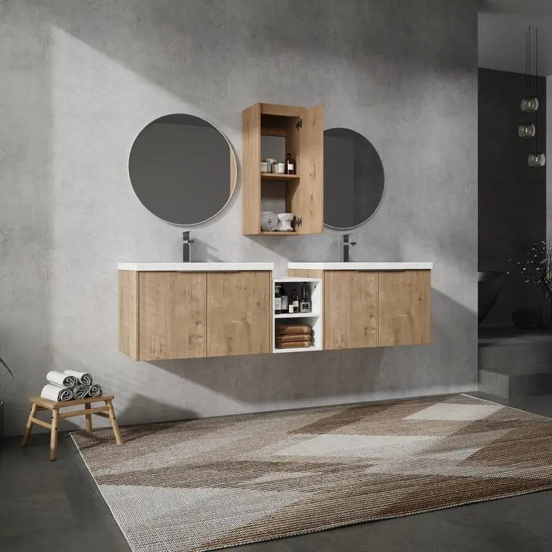 72 Inch Wall-Mounted Bath Vanity with Sink & Side Cabinet