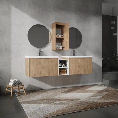 72 Inch Wall-Mounted Bath Vanity with Sink & Side Cabinet