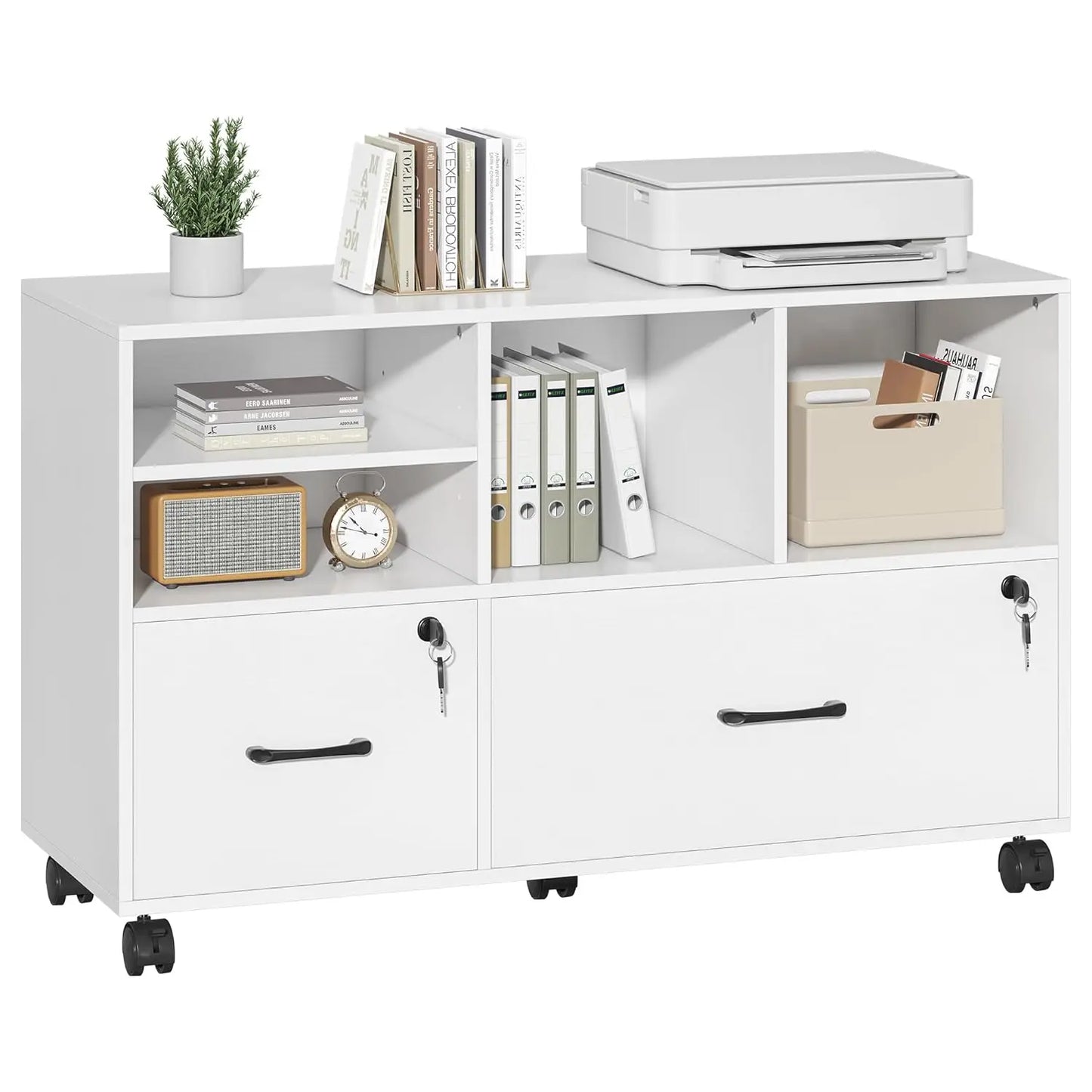 Portable 2 Drawer Wood Lateral File Cabinet with Lock