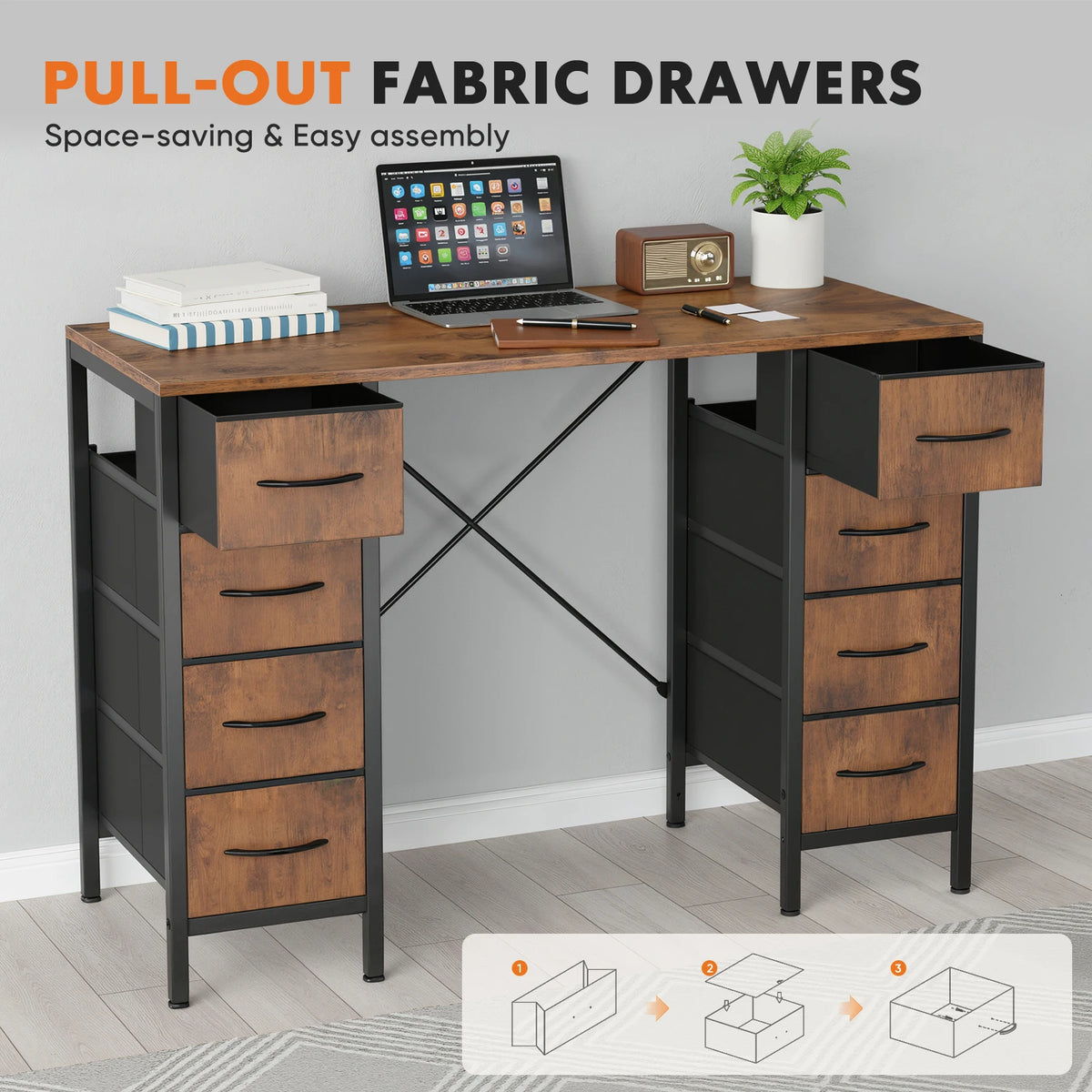 47" Computer Desk with 8 Storage Drawers
