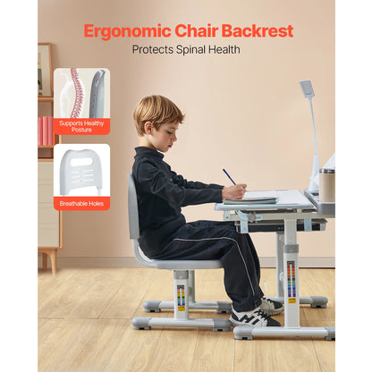Kids Study Chair and Desk Set with Adjustable Height