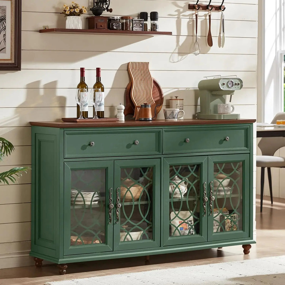 Farmhouse Sideboard Cabinet with Glass Doors