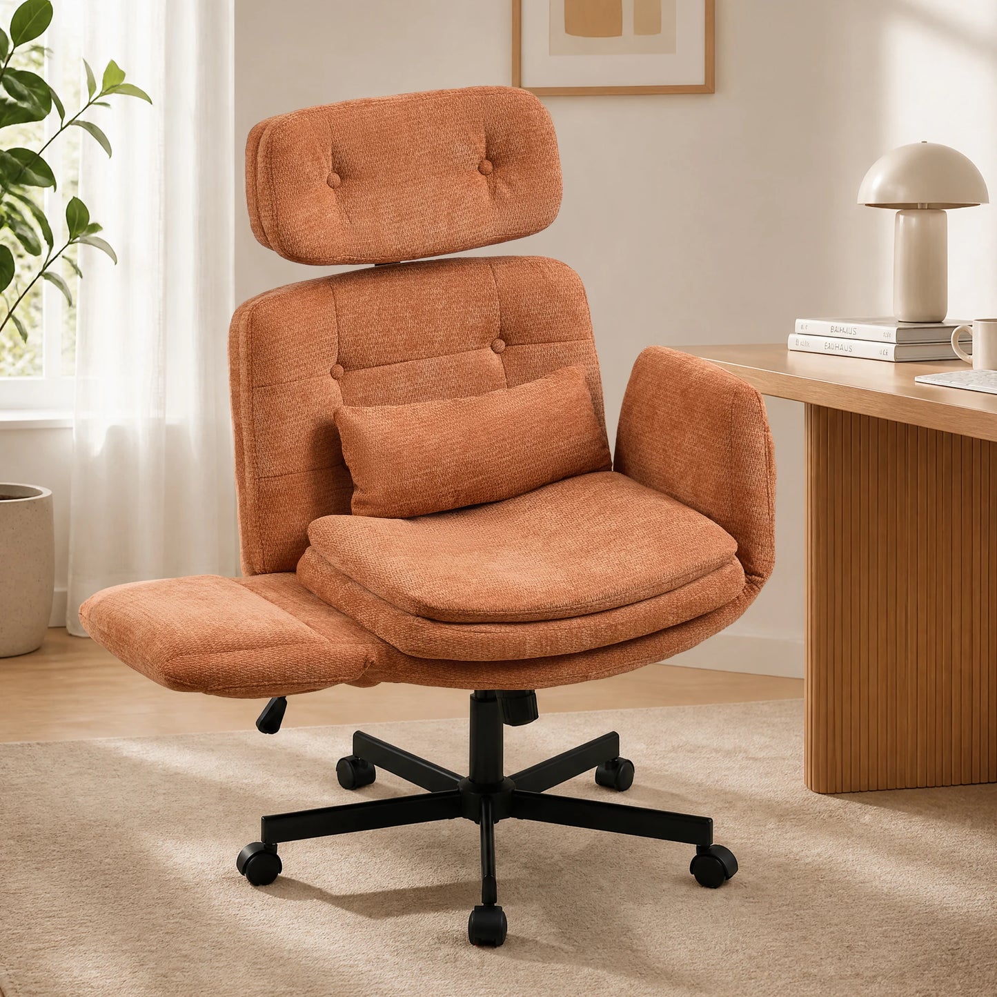 Ergonomic Cross-Legged Computer Desk Vanity Chair with Flip Armrests