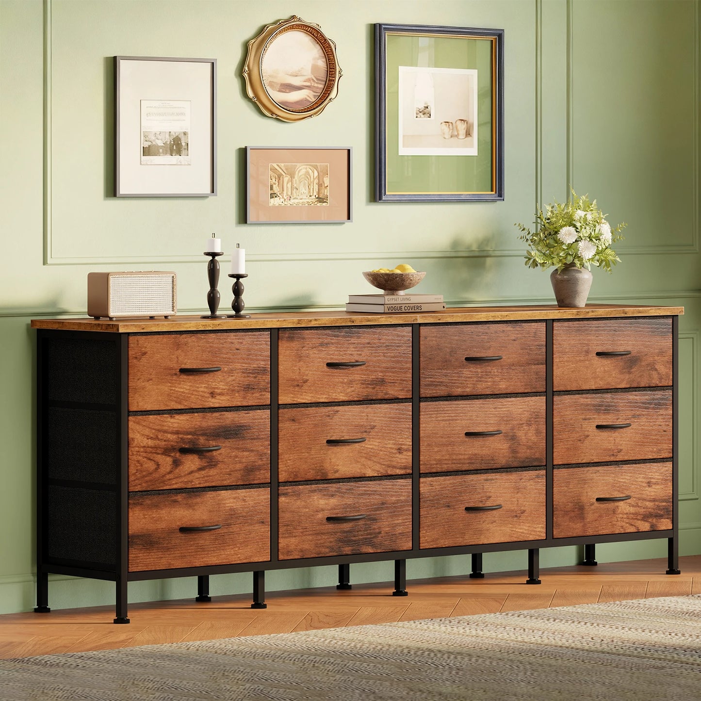 Wood Top Entertainment Center w/Fabric Drawers Fits Up to 80'' TVs