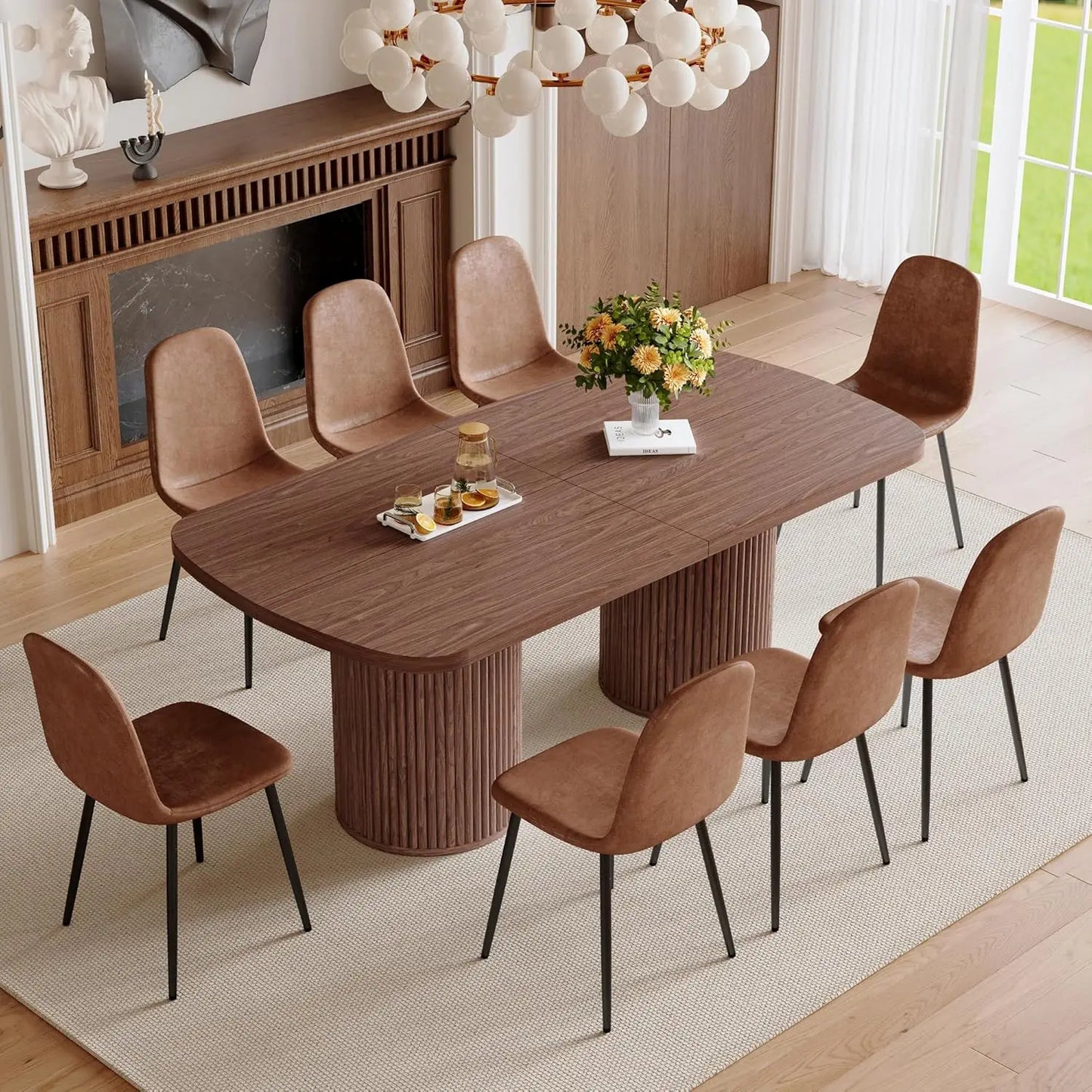 79" Modern Wood Dining Table Set for 8