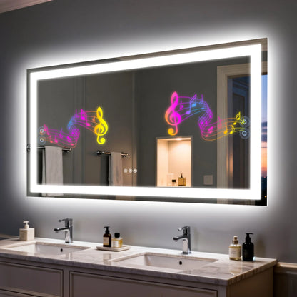 LED Bathroom Mirror w/ Speakers, Dimmable Backlit, Anti-Fog