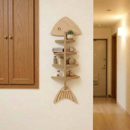 Creative Wooden Fishbone Wall Storage Shelf
