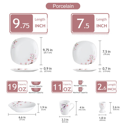 Porcelain Pink Floral Plates Dinner Set