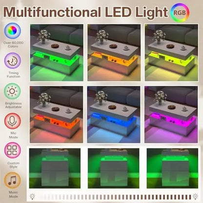3 Pc Modern High Gloss Coffee Table Set w/ LED Light & Storage