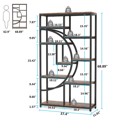 Elegant Geometric 5 Tier Bookshelf with Open Display Shelves