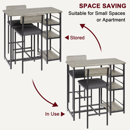 3-Piece Dining Table Set with 3-Tier Shelves Bar