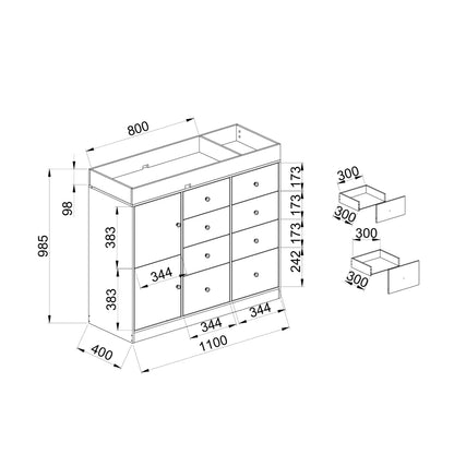Multi-Functional Baby Changing Table with 8 Drawers and 2 Cabinet
