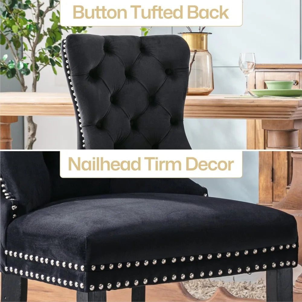 Velvet Dining Chairs Set of 6 with Wood Legs
