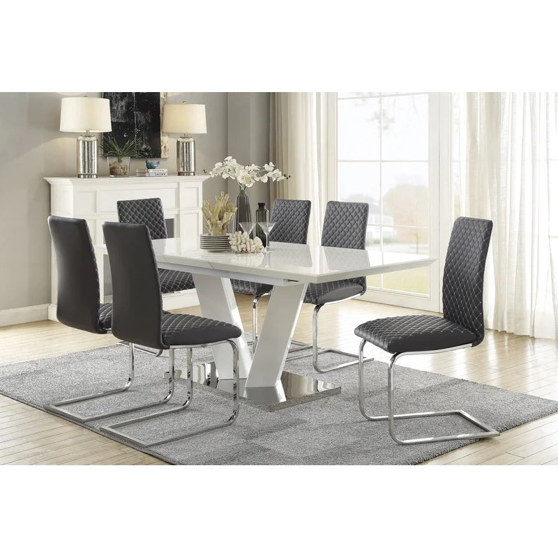 White High Gloss 7-Piece Dining Set with Extendable Table
