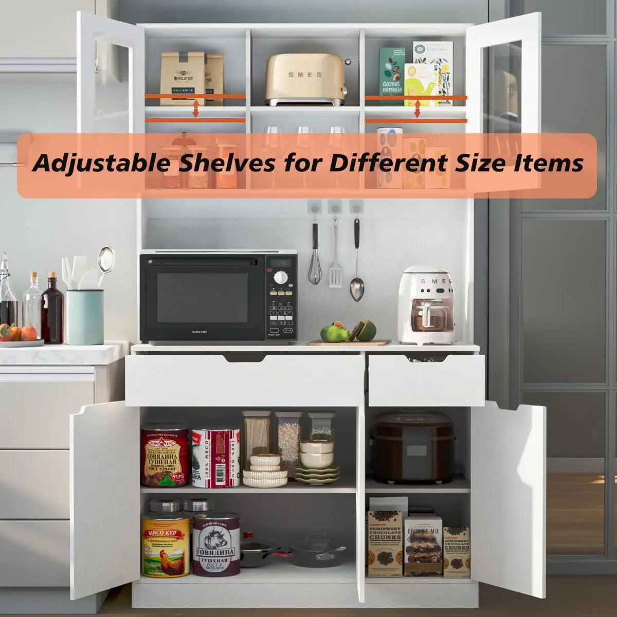 71" Tall Hutch with Charging Station & Adjustable