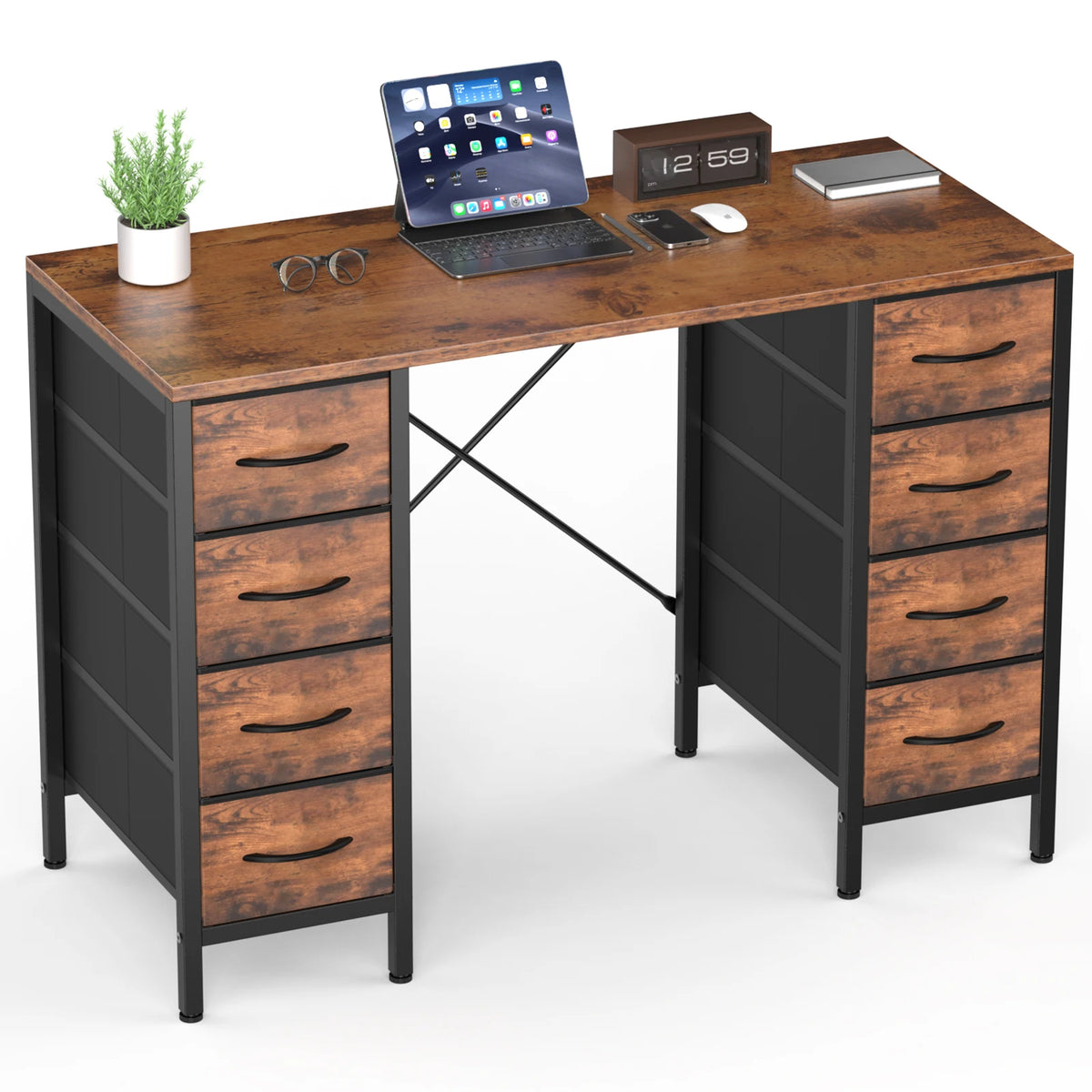 47" Computer Desk with 8 Storage Drawers