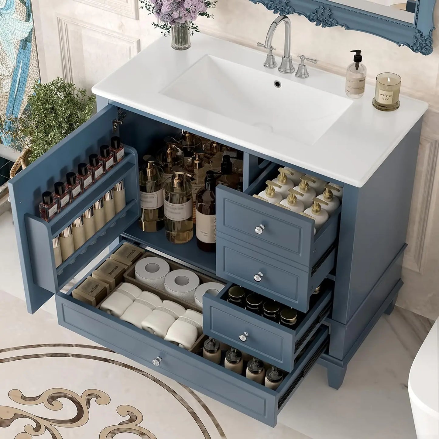 36" Free Standing Bathroom Vanity with Sink & Storage Drawers