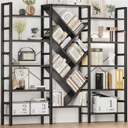 Large Wooden Bookcase with 17 Open Display Shelves