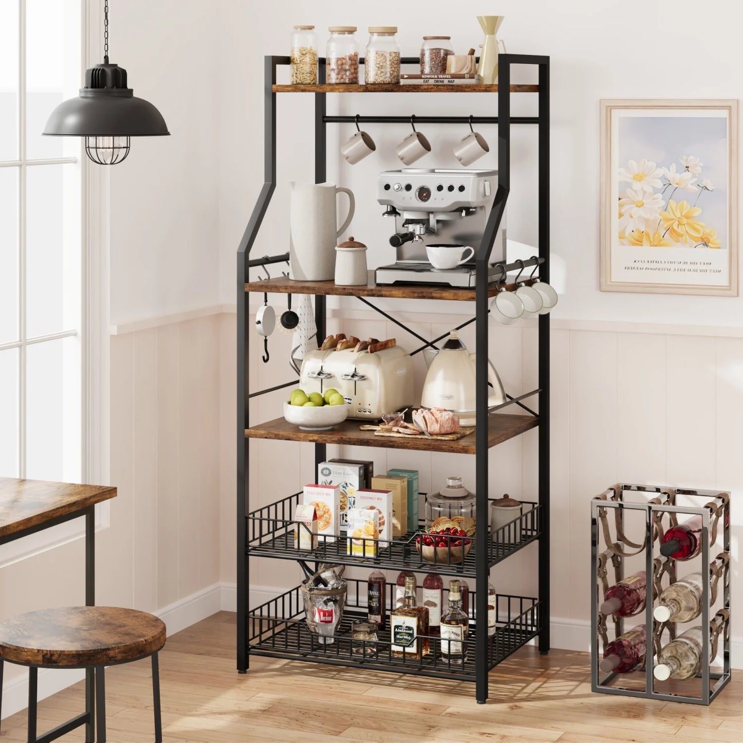 Microwave Oven Stand with 2 Large Wire Basket