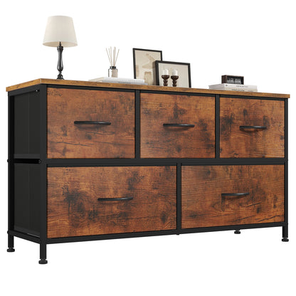 Wide Fabric Storage Tower with Wooden Top and Metal Frame