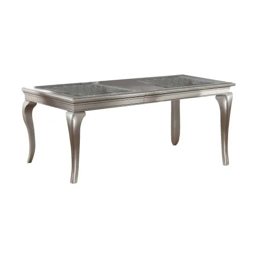 7pc Dining Rectangle Glass insert Top Table & 6 Side Chairs