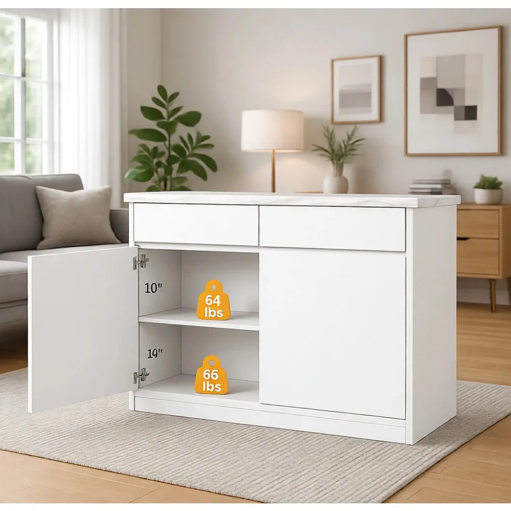 Kitchen Island with 2 Storage Drawers & Adjustable Shelves