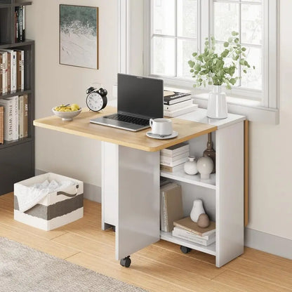 Space Saving Farmhouse Dining Table for 4 with Storage Shelf