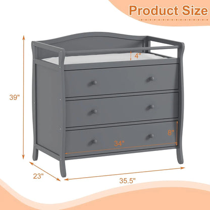 3 Drawer Wooden Diaper Changing Station with Safety Belt & Rails