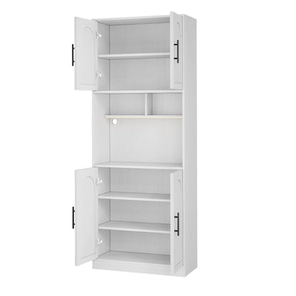 Tall Kitchen Hutch Bar Cabinet with Microwave Stand & LED light