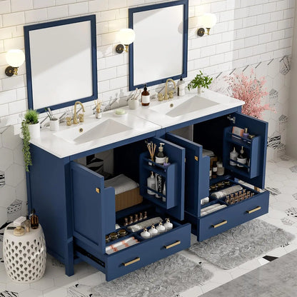 60" Solid Wood Double Sink Bathroom Vanity with Sink Top
