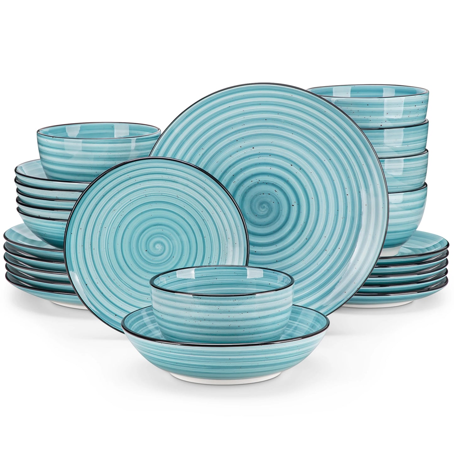 24/48 Pcs Two-Sided Blue Hand Painted Spiral Dinnerware Sets